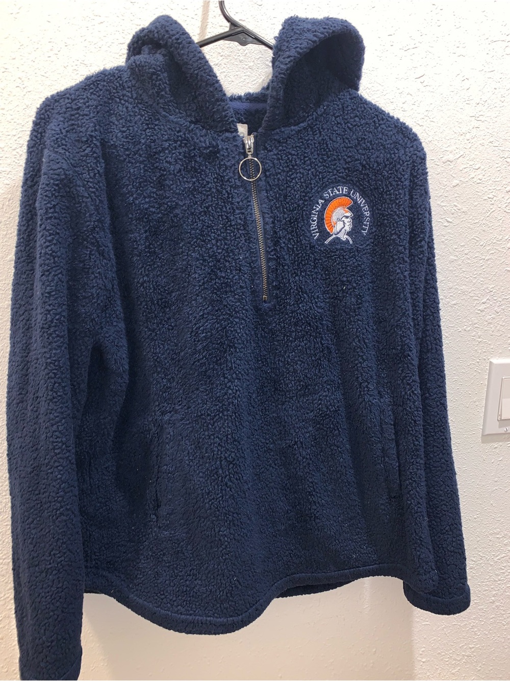 Virginia State University Navy Sherpa Hoodie with Logo Tag